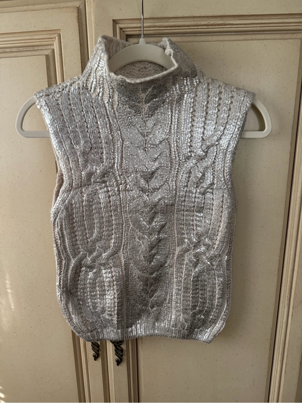 Jason Wu Silver Gray Cable-Knit Sleeveless Turtleneck Vest